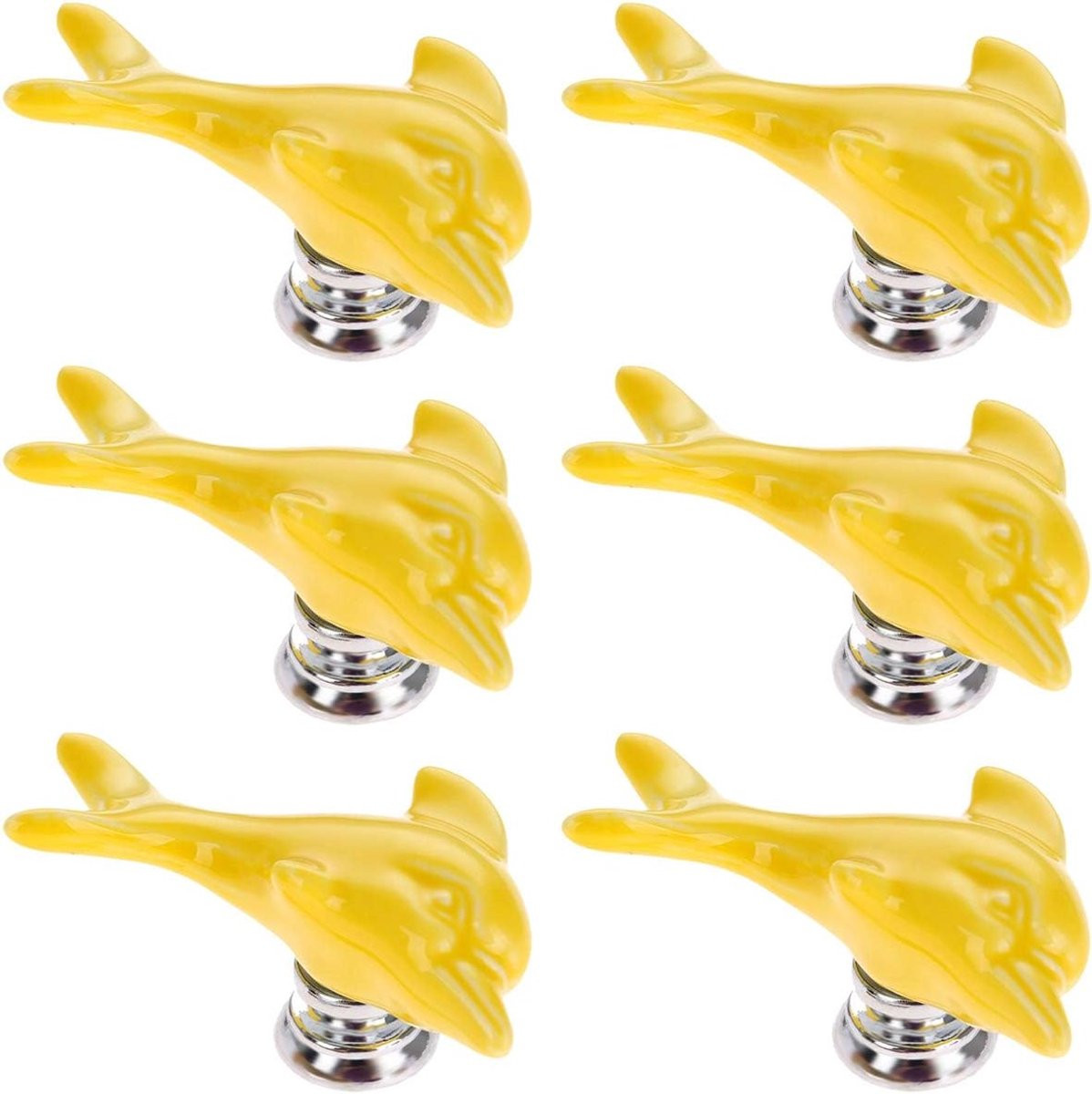 Set van 6 gele keramische kastknoppen met dolfijn design