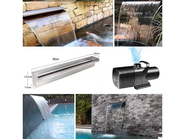 Buse de déversement cascade de piscine, 90cm, rideau d'eau de jardin, fontaine d'étang en acier inoxydable ou pompe SubSN 9000L/H