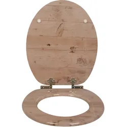 sanicomfort WC Sitz Wood light , MDF Holzkern, mit Absenkautomatik, Toilettensitz mit Klodecken, Klobrille und Deckel, verchromte Metallscharniere, einfache Montage