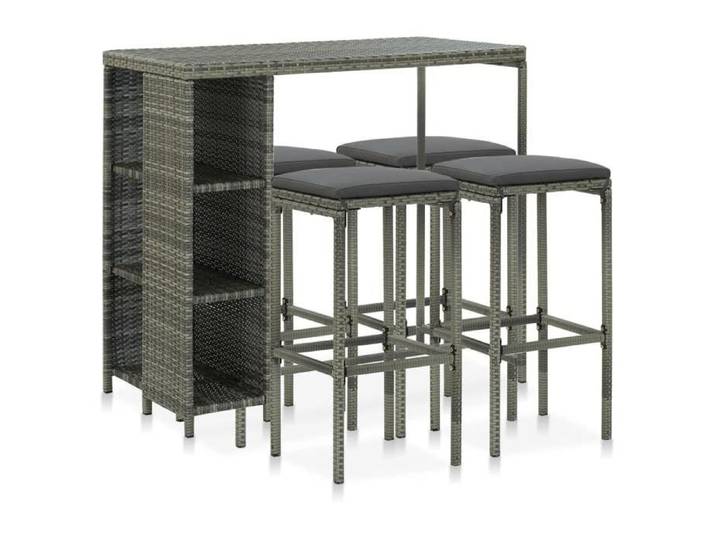 NEW 2026  Ensemble Bistrot/BAR - lot de 5 - 4 Chaises et 1 Table- et coussins Résine tressée Gris 120x60x110 cm S475