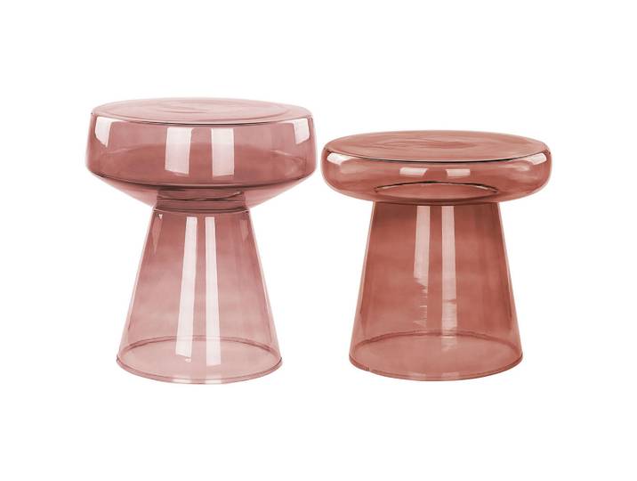 Beliani Beistelltisch 2er-Set Rot Laguna/Caldera, Glas, Rund, 39x43x39 cm, Wohnzimmer, Wohnzimmertische, Beistelltische
