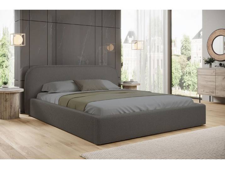 Compleo Polsterbett Bequemes Bett, Designerbett, Minimalistisches Design, Bouclé Stoff, Elegantes Schlafzimmer