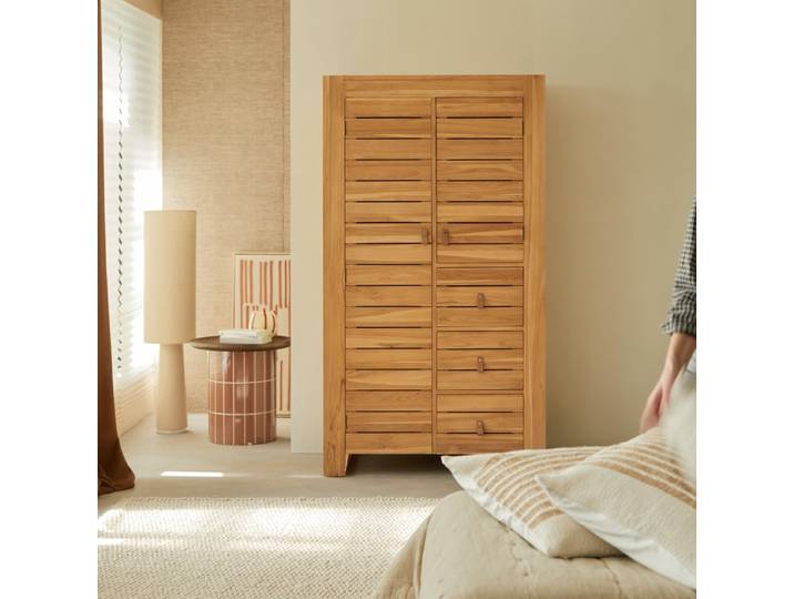 Kinder-Kleiderschrank mit Kleiderstange aus massivem Teak Minimalys - Natur - Teak