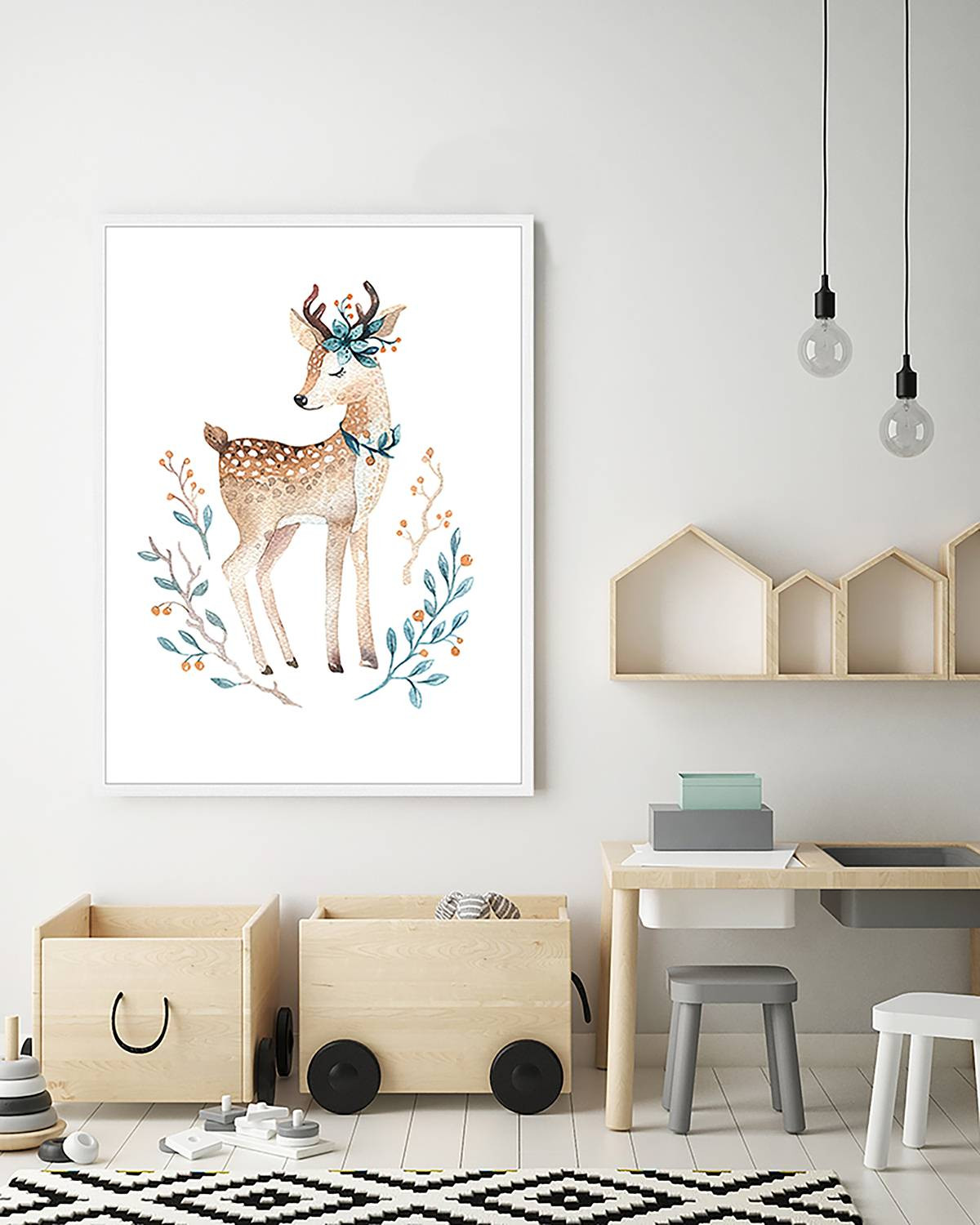 home24 Cute Deer Wanddecoratie in meerdere kleuren, 63 x 83 cm