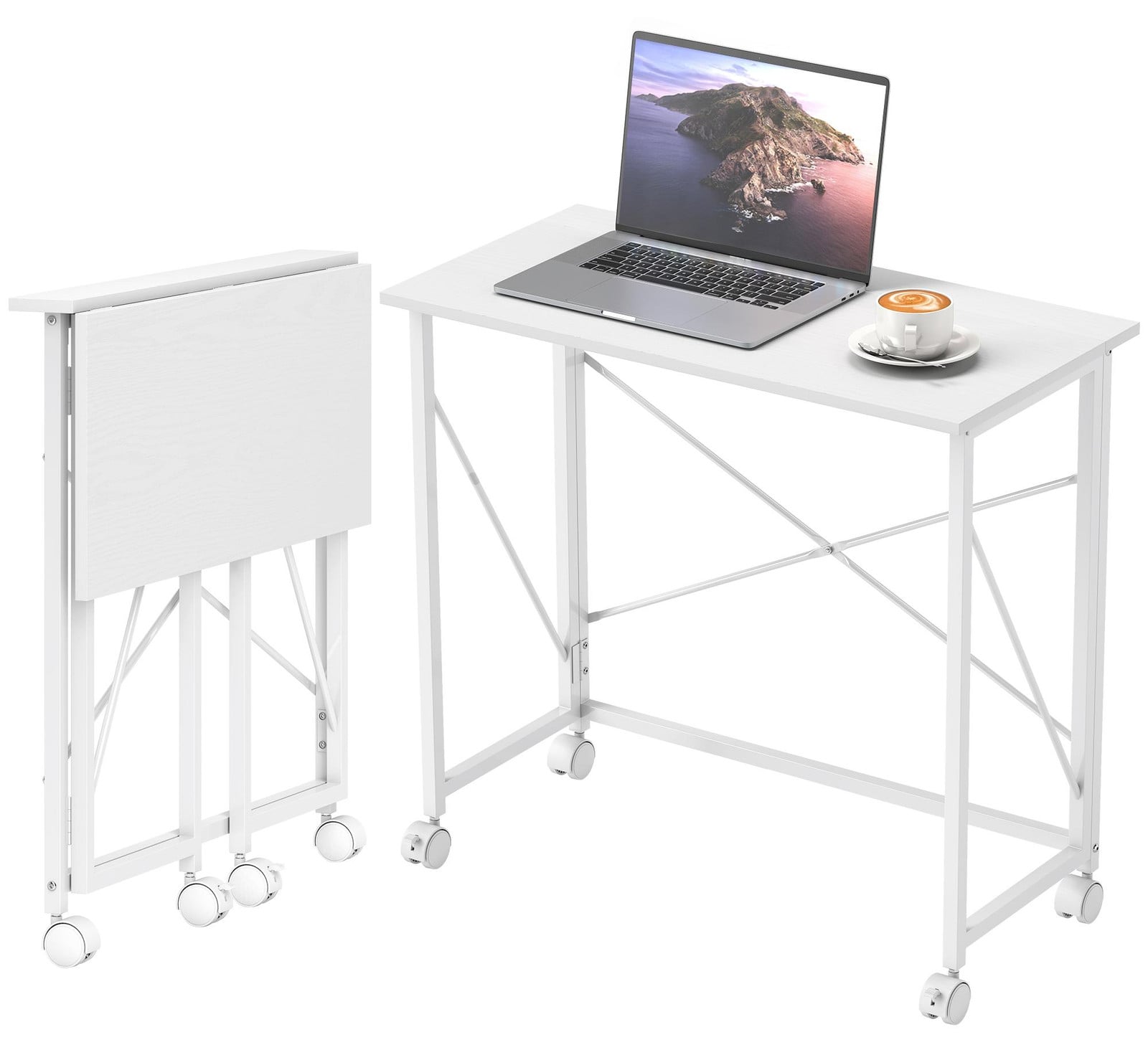 HOMCOM inklapbaar computerbureau met wielen en stalen frame