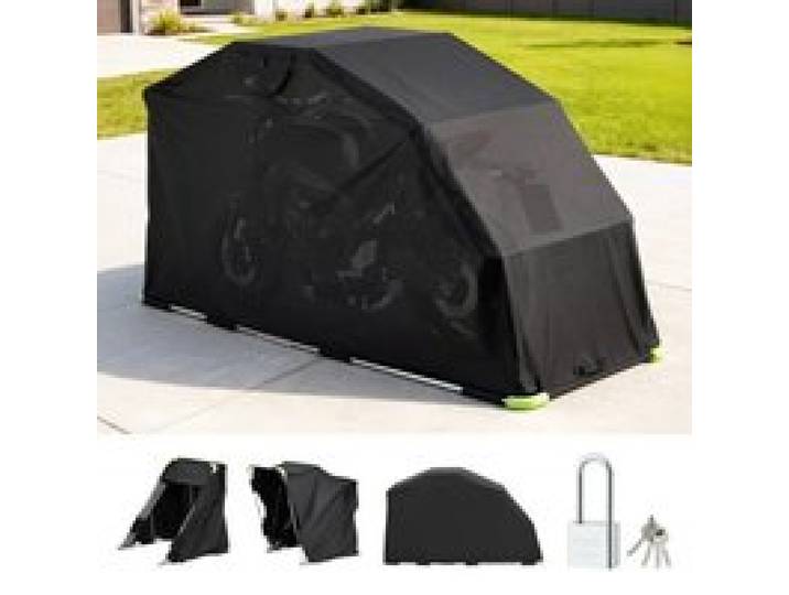 VEVOR Abri Moto 279x109,5x160 cm Garage Moto Tissu Oxford 600D Tente Garage Rabattable Abri de Rangement Extérieur Toutes Saisons Housse à Revêtement PVC avec Serrure, Fenêtres de Ventilation, Noir