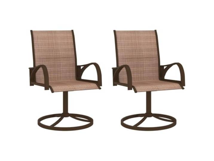 KUTYWEXFM Garten-Drehstühle 2er-Set aus Stahl Textilene Braun 360-Grad drehbare Armlehnstühle mit atmungsaktivem Gewebe für Terrasse, Balkon und Essbereich im Freien.