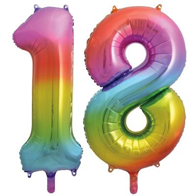 XL Folienballon Regenbogen Zahl 18