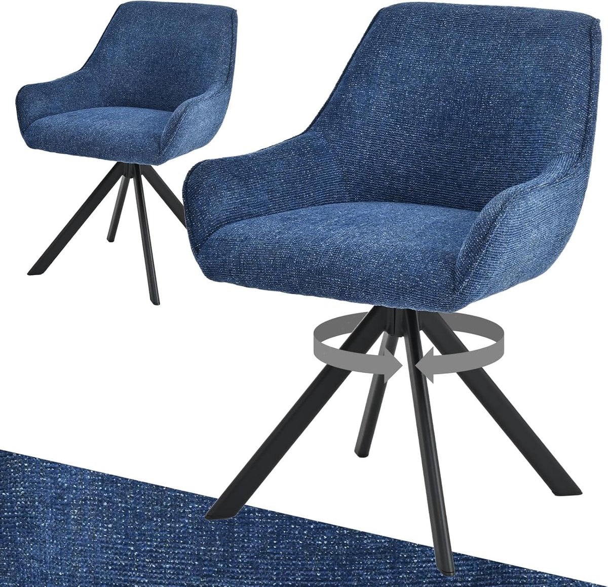 Set van 2 donkerblauwe draaibare eetkamerstoelen met armleuningen
