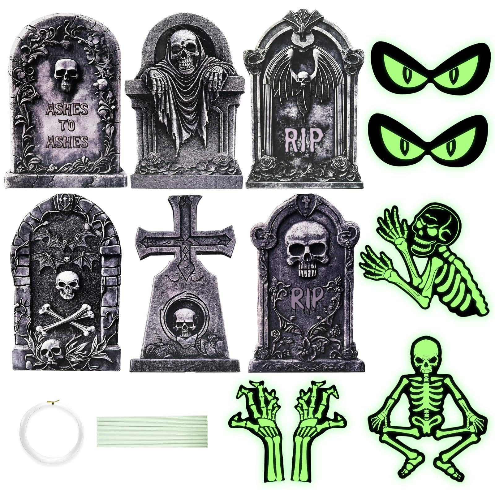 Dripio Set van 12 Halloween-grafstenen met LED-verlichting, zwart