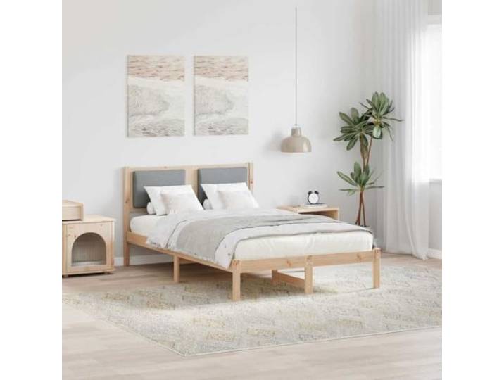 Emmtore Bettrahmen Massives Kiefernholz, Rechteckiges Design,mit Kopfteil 120 x 190 cm,Natur und Hellgrau