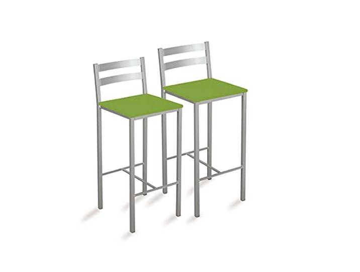 ASTIMESA Zwei Küchenhocker mit horizontalen Streifen, Kunstleder, grün, Sitzhöhe: 60 cm, TAAFVE
