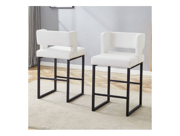 Fine Life Pro Barhocker 2 Barhocker nordisch, weiß, quadratisch, schwarze Beine, leicht, Komfortables Set, vielseitig einsetzbar