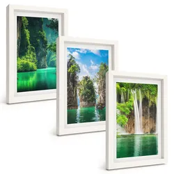 BILDER SET 3er Set - 20x30 cm Weißer Rahmen - Grüne Landschaften, Wasserfälle
