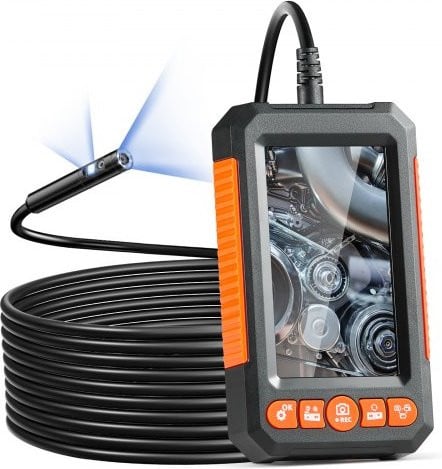 VEVOR Endoscoopcamera met dubbele lens en 4,3-inch scherm, 1080P industriële inspectiecamera met 8+1 lampen, 4x zoom en IP67 waterdichte slangcamera