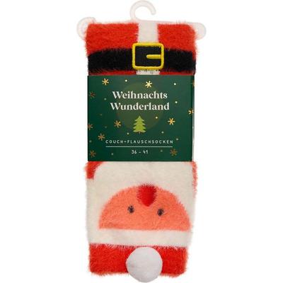 Weihnachtswunderland, Couch-Flauschsocken, Santa Claus, Größe 36-41