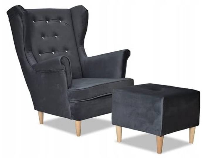 Family Meble Ohrensessel mit Hocker, Modell Diana, Skandinavisch, Relaxsessel aus Webstoff, Loungesessel, Ohrensessel mit Hocker, Bequemer Sessel, Für Wohnzimmer, Esszimmer, Schlafzimmer, Anthracite