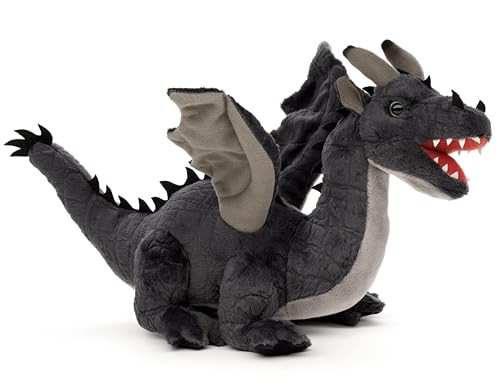 Uni-Toys Grijs Pluche Draak Knuffeldier - 34 cm lengte