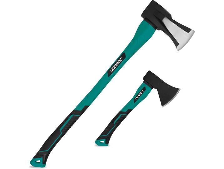 VONROC Kloofbijl en handbijl set - gehard stalen kop - glasvezel steel – 79cm – 3900gr/35cm – 950gr