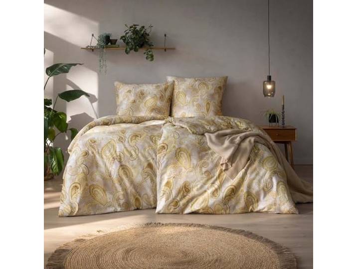 ESTELLA Bettwäsche Ticiana altgold - Mako Satin - 100% Bio Baumwolle (1 x 80x80 + 1 x 155x220 cm)