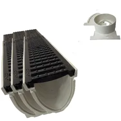 3x Xanie Entwässerungsrinne V mit Gußrost Klasse C 100cm + Ablaufanschluss-Set horizontal