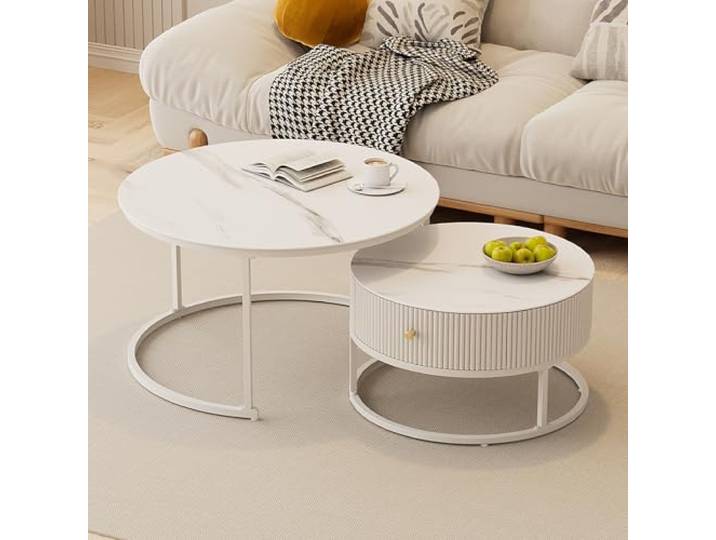 Runder Couchtisch für das Wohnzimmer, Glastisch, modernes, ineinander stapelbares 2-teiliges Set für niedrige Räume, stapelbar für kleine Räume