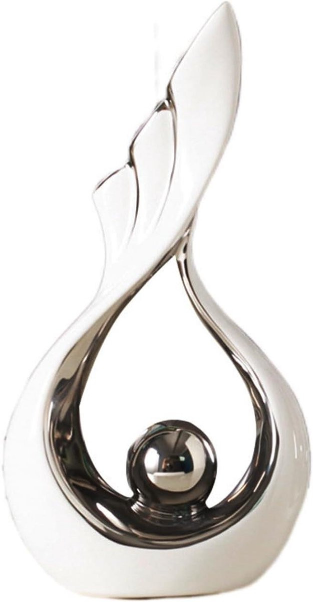 Zilver Keramiek Beeld - Modern Abstract Kunst Design - Hoogte: 25 cm