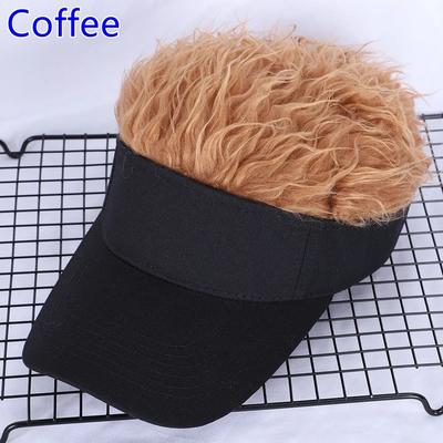 Inspire Select Spiked Hair Visor Cap Adjustable Sun Visor Hat With Realistic Fake Hair coffee
