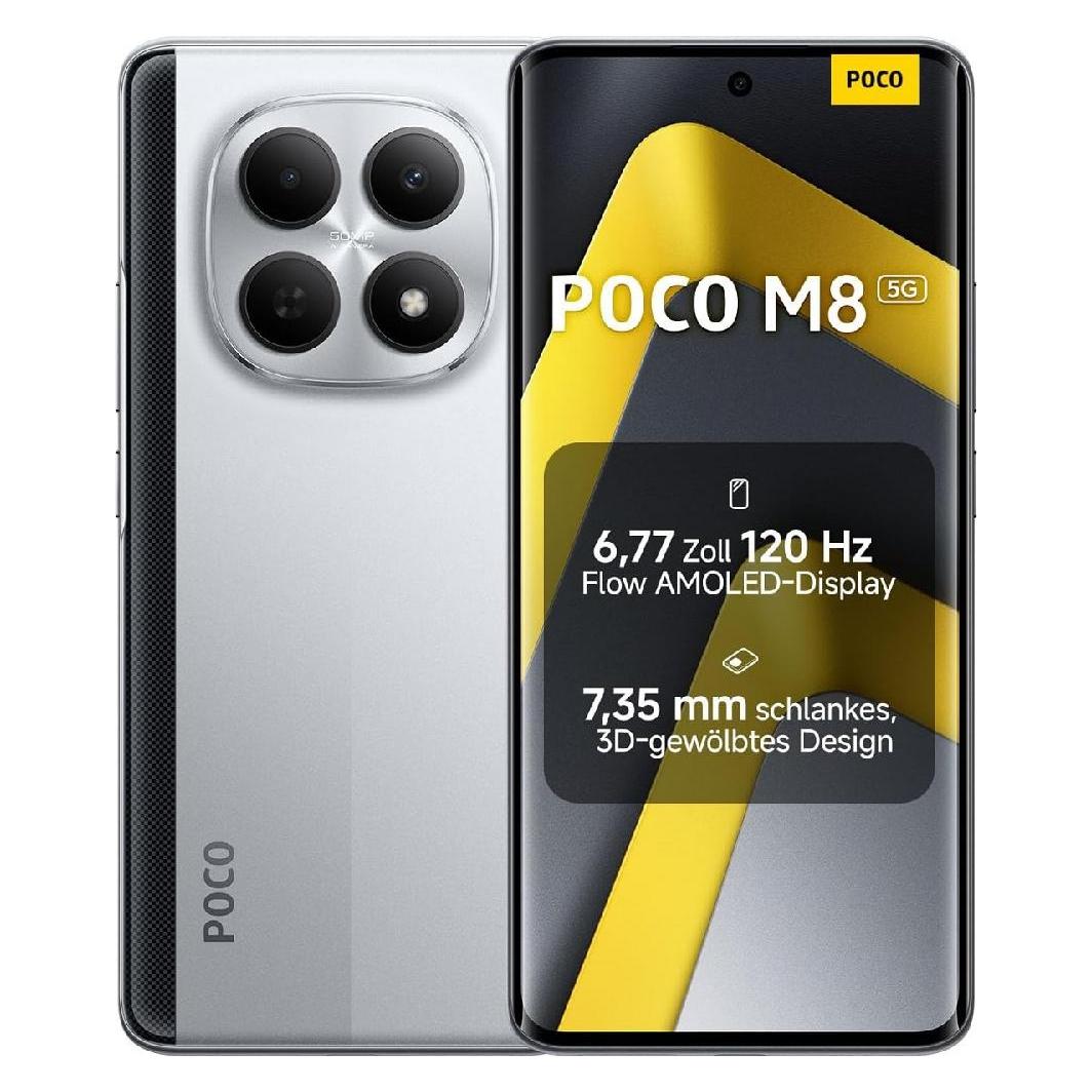 Xiaomi Poco M8 (512 GB, Silver, 6.77", Hybrid Dual SIM, 5G) (MZB0NRAEU)