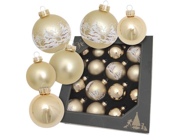 Christbaumschmuck KREBS GLAS LAUSCHA Kugelsortiment , gold, B:8cm H:29cm T:29cm, Glas, Weihnachtsbaumschmuck, Christbaumschmuck, Christbaumschmuck aus Glas, Christbaumkugeln