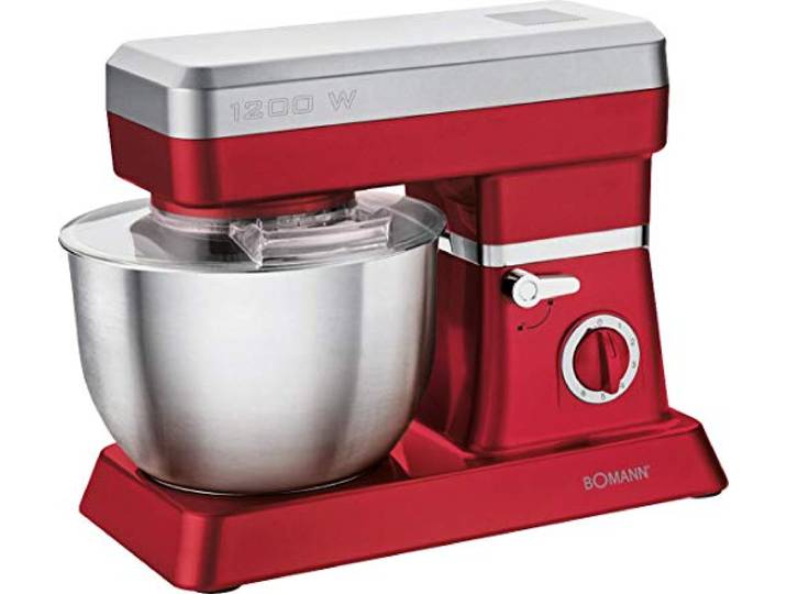 Bomann Robot Pâtissier Multifonction 1200 W KM 398 CB\, Rouge bol XXL\, fonction pétrissage\, multifonction\, moteur 1200 W\, accessoires inclus