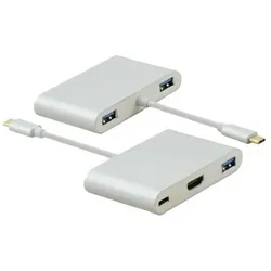 Helos Dockingstation, USB 3.1 Type-C St/3xUSB/HDMI/Type-C Bu, PREMIUM 4K, silber USB Type-C™ Dockingstati (USB-C, 4 Ports), Dockingstation + USB Hub, Silber