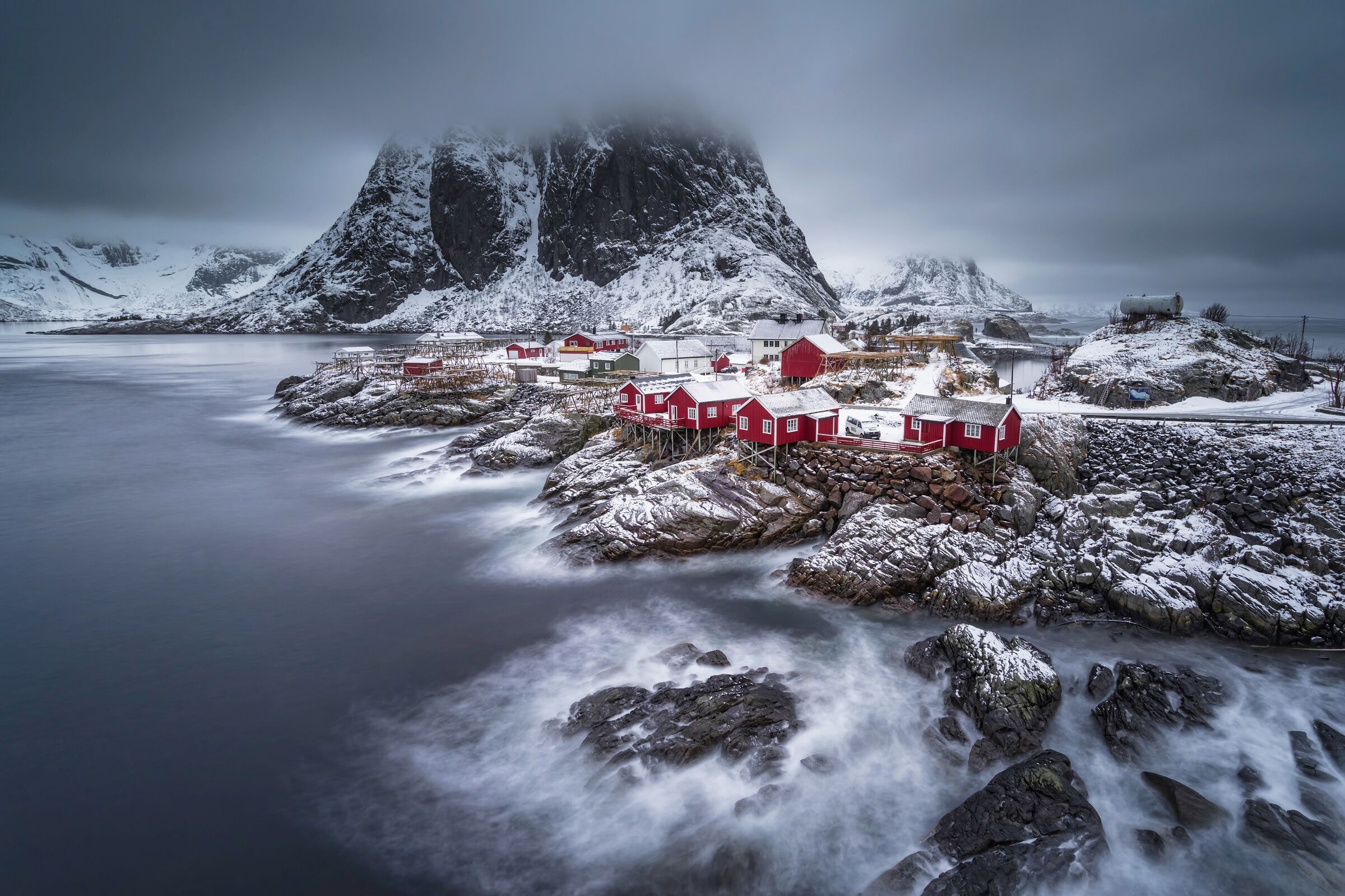 Fototapete PAPERMOON "Photo-Art ANDY CHAN, WINTER-LOFOTEN-INSELN", bunt, B:4,5m L:2,8m, Vlies, Tapeten, Fototapete bunt B/L: 4,5m x 2,8m, Bahnen: 9 Stk.