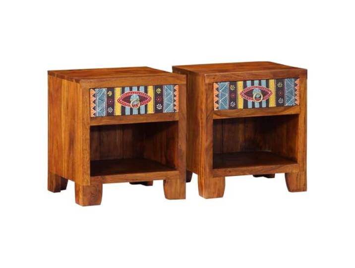 Coespram Nachttisch 2er Set Akazie Massivholz Beistelltisch 40x35x45 cm Warme Akzente fürs Schlafzimmer: Natürliche Holzmaserung als stilvolle Einzelstücke mit praktischem Stauraumfach.