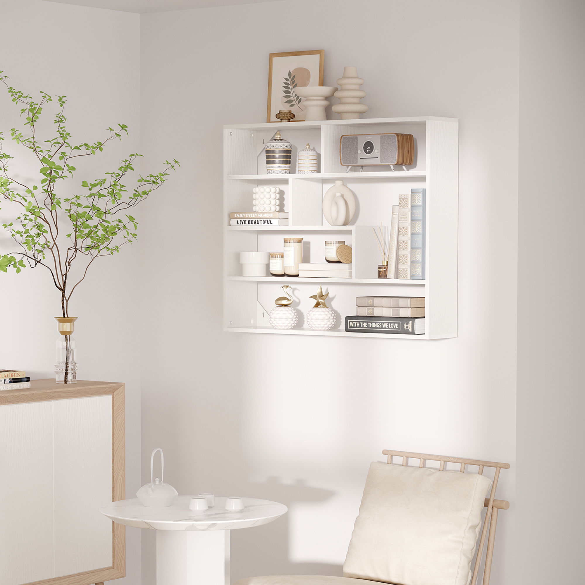 Homcom Libreria a Muro Moderna in Legno a 4 Livelli, 94x19.5x80cm, Bianco Aosom