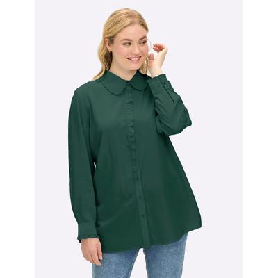 Rüschenbluse SHEEGO, Damen, Gr. 48, grün (moos), 100% Viskose, unifarben, Blusen