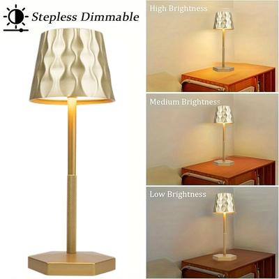 Inspired Living Aurora Ripple Cordless Table Lamp Rechargeable LED Touch Control Modern Bedside Lamp gold