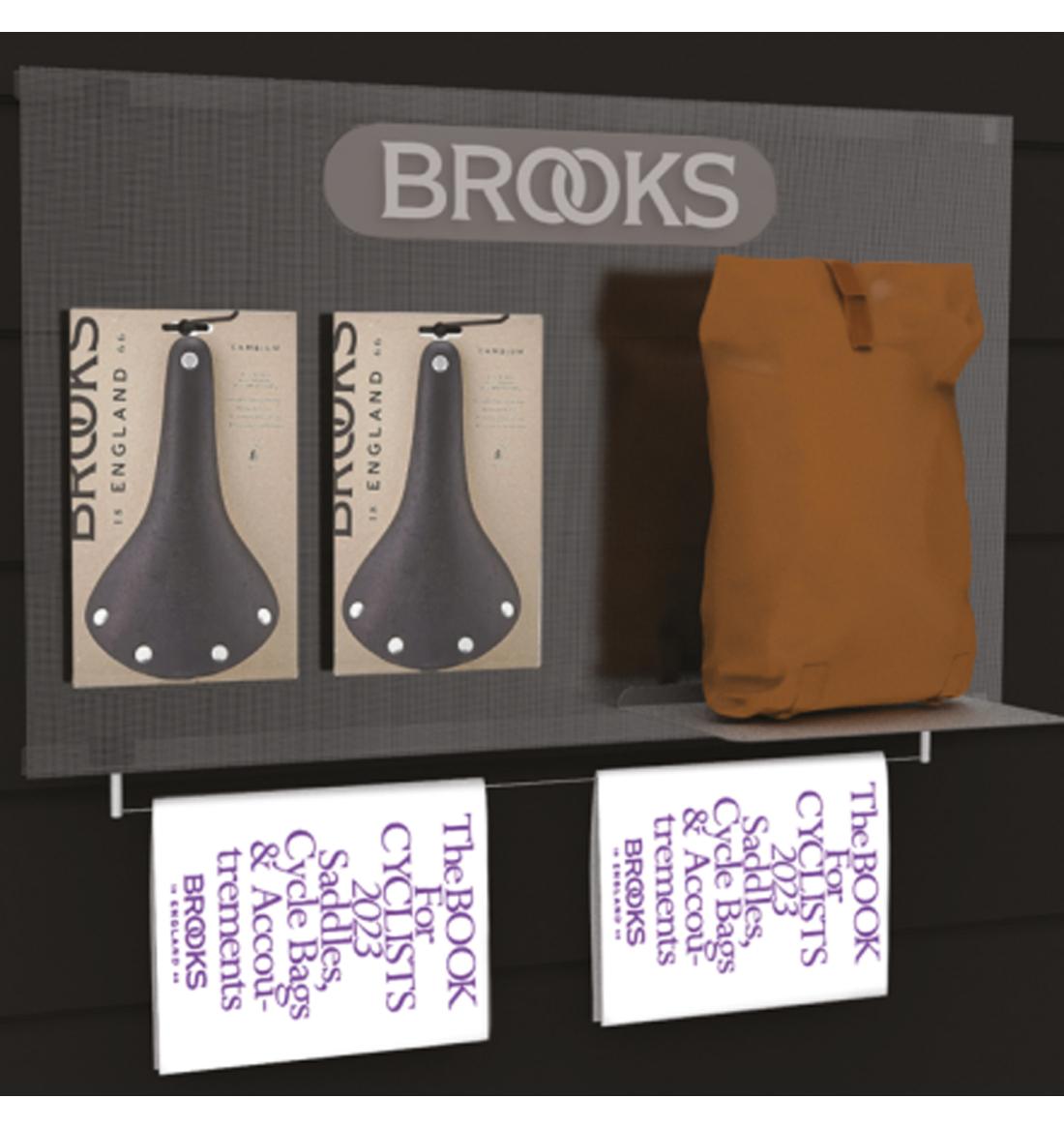Wanddisplay Lochblech 60x94 cm, quadratisches Muster, 90° gedrehte Front, horizontal/vertikal, inkl. Haken & Brooks Logo, für Slatsysteme