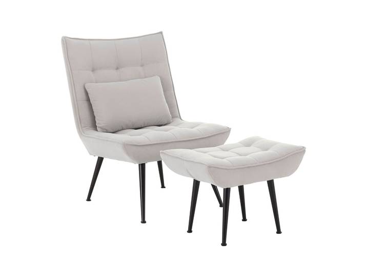 Sessel mit Hocker Toma Hellgrau Samt