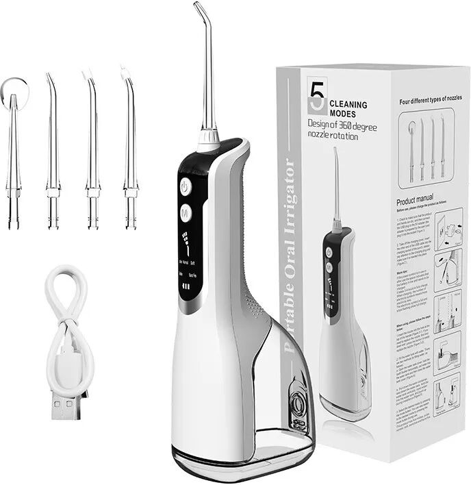 INF Hydropulseur Buccal Électrique Portable Rechargeable USB pour Maison et Voyage Blanc
