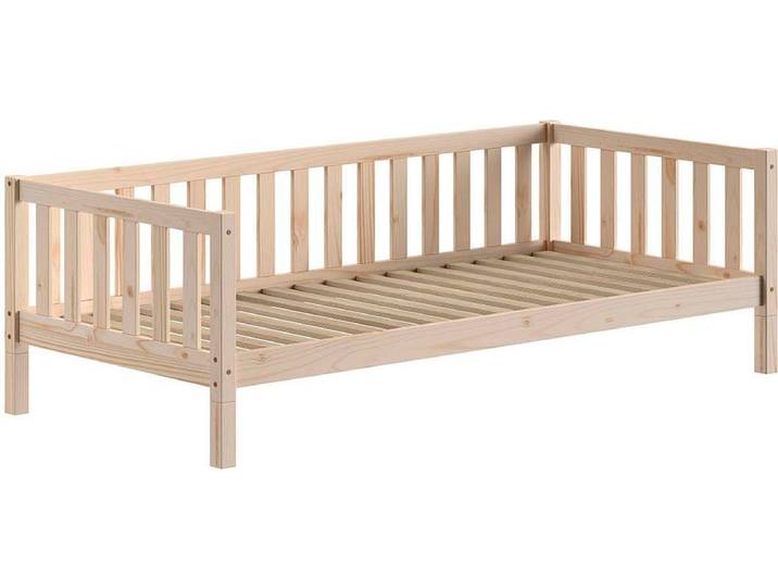 Kinderbett VIPACK Dallas, massiv Bett, Rausfallschutz, umbaubar vom Boden- zum Daybett , braun (kiefer natur, kiefer natur, kiefer natur), B:97cm H:66cm L:210cm, Betten, Kinderbett, stabil und standfest gebaut, wahlweise Kiefer massiv natur oder weiss