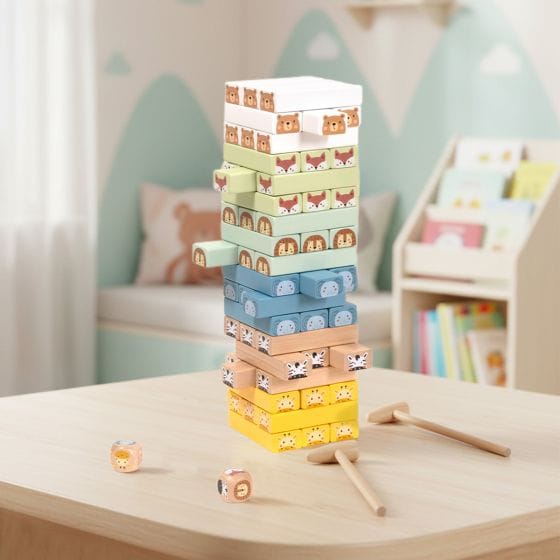 Tooky Toys Wooden Stacking Game - Animals for Kids - Develops Fine Motor Skills and Concentration