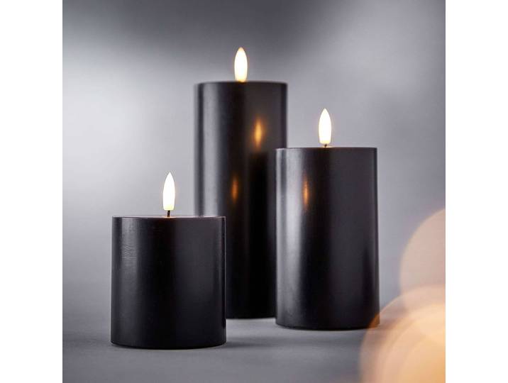 LED-Kerzen 3er-Set 8 x 18 x 8cm Schwarz/Schwarz