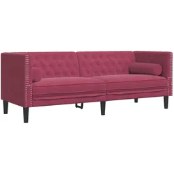 vidaXL Chesterfield-Sofa mit Nackenrollen 3-Sitzer Weinrot Samt