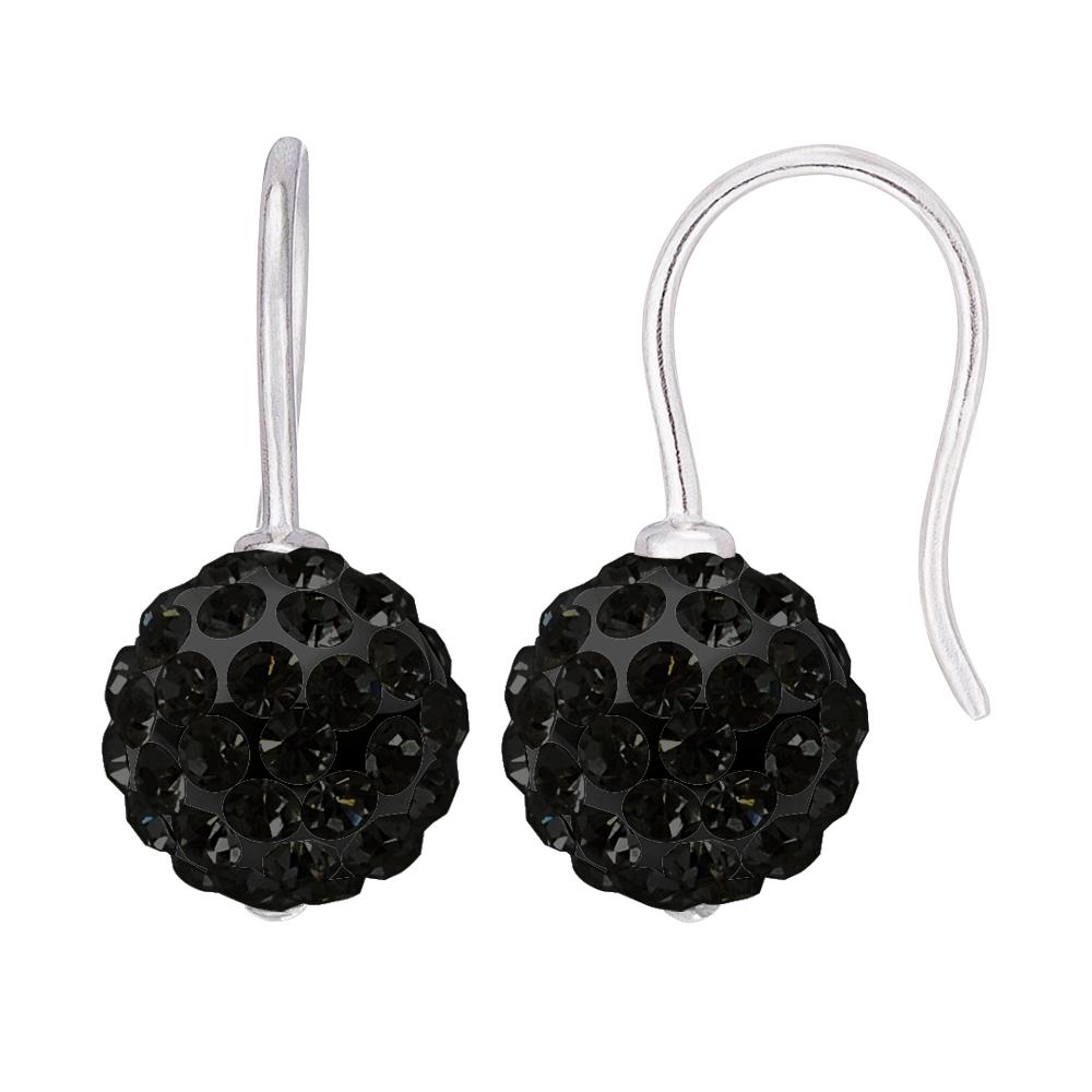 Black Crystal Sphere Hooks 8mm Silver 925 - Pure Crystal