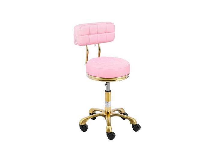 Physa Drehstuhl Rollhocker mit Lehne Friseurhocker 51 - 66 cm 150 kg Zartrosa & Golden, Zartrosa, Golden