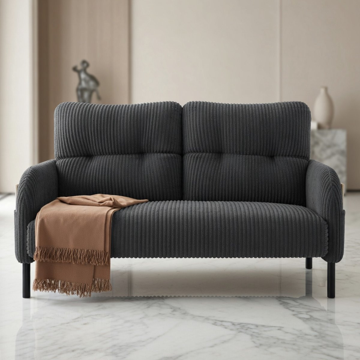 House&Garden Luxe 2-Zits Bank van Corduroy in Grijs met Hoge Rugleuning en Opbergvakken