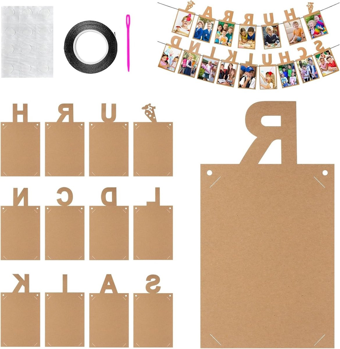Kraftpapier foto slinger decoratie voor kinderen, feestelijke wanddecoratie voor jongens en meisjes
