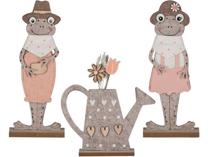 Dekofigur CREATIV HOME Frösche mit Giesskanne , rosa, B:13cm H:32cm T:5cm, Filz, Dekofiguren, Dekofigur, mit niedlichen Applikationen
