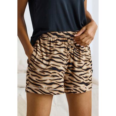 Pyjamashorts BUFFALO, Damen, Gr. 36/38, N-Gr, braun (getigert), Single Jersey, Obermaterial: 95% Viskose, 5% Elasthan, kontrastfarbene Details, bequem kurz, Hosen, mit modischen Paspeldetails